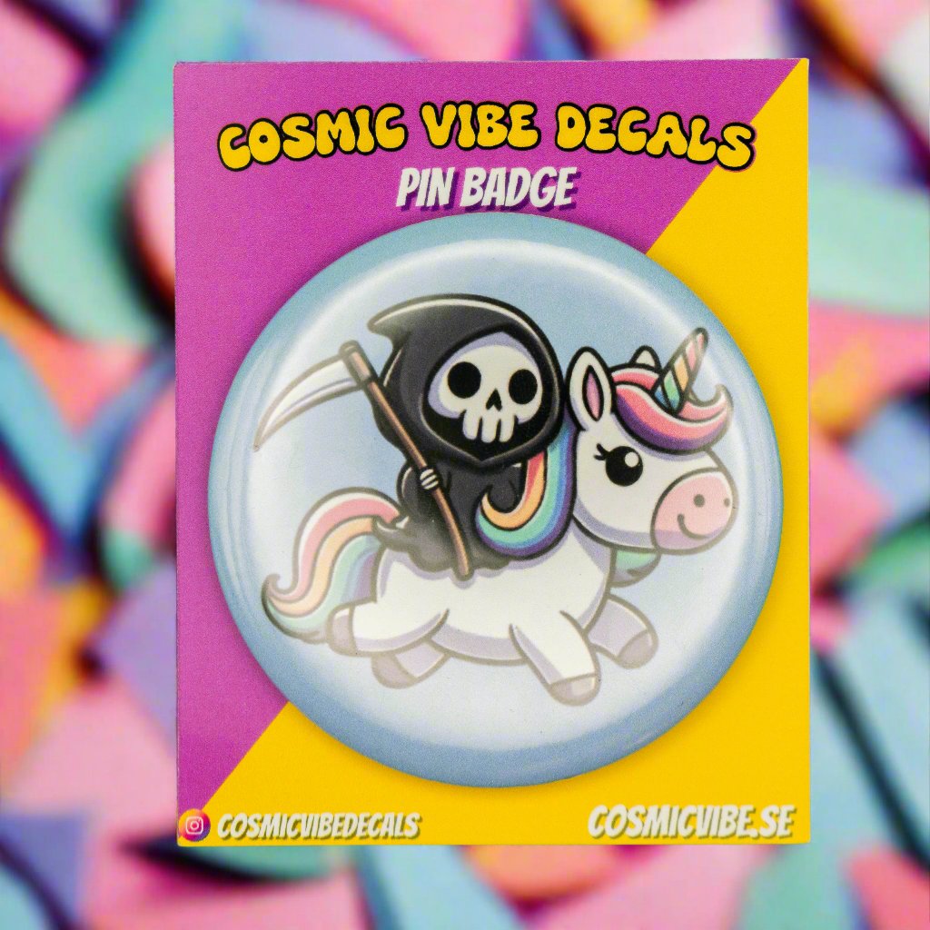 Knapp/Pin badge Reaper riding a unicorn - Cosmic Vibe Decals