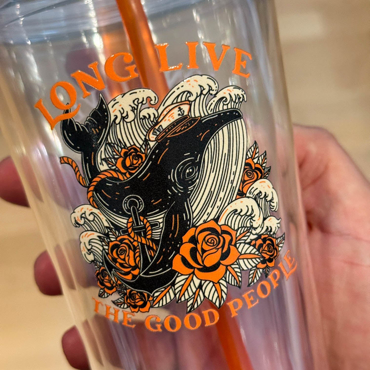 A UV DTF sticker on a transparent mug