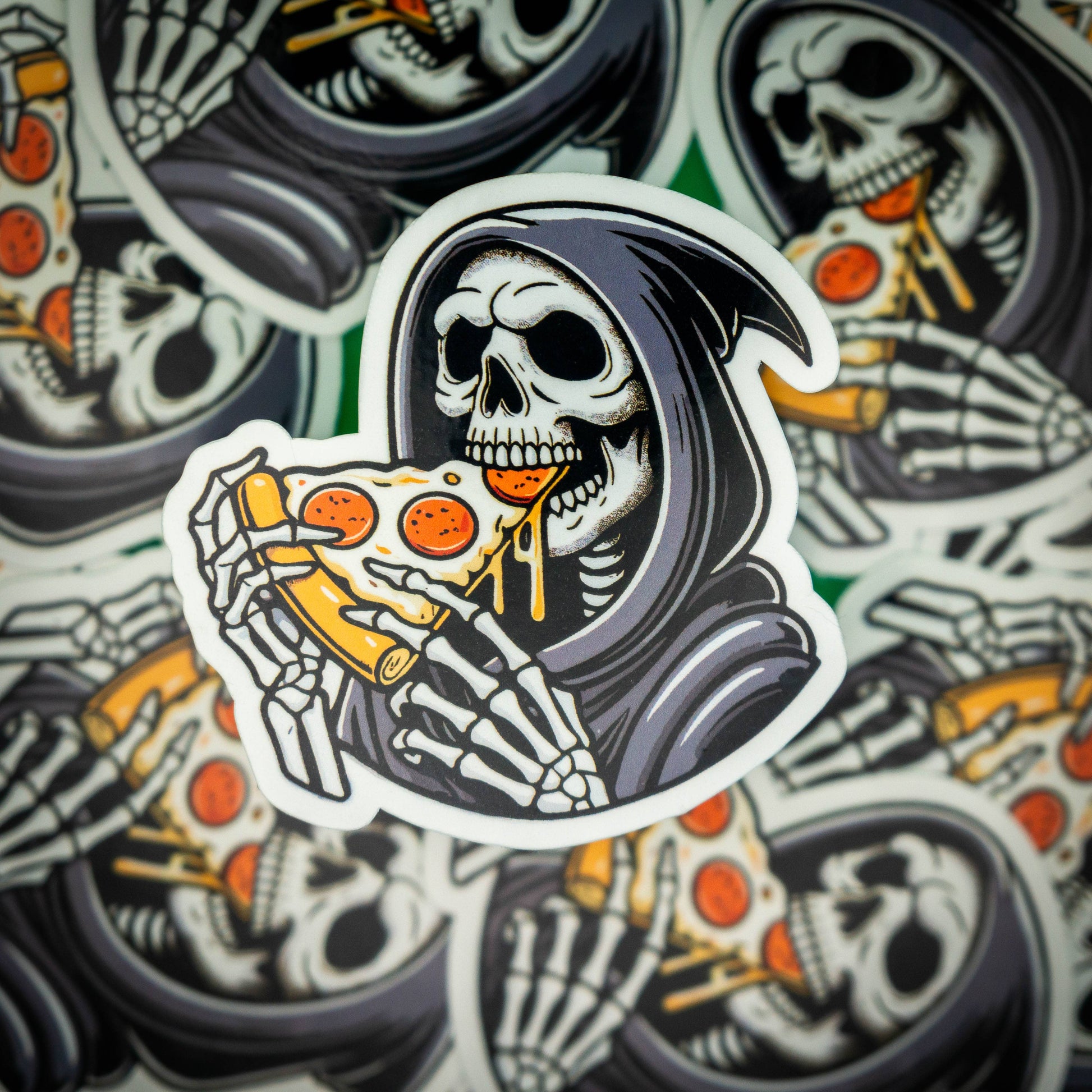 Grim reaper pizza klistermärke - Cosmic Vibe Decals