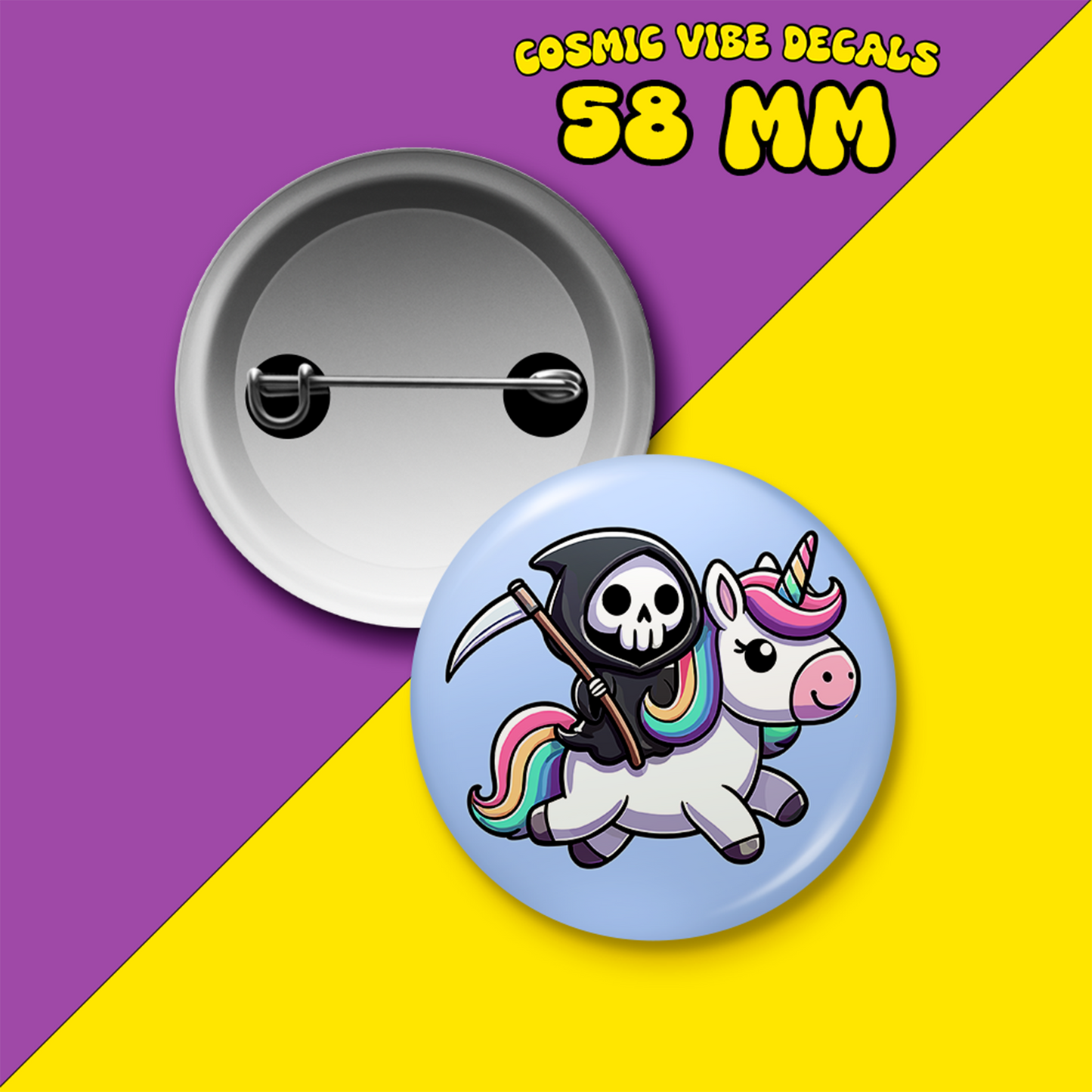 Knapp/Pin badge Reaper riding a unicorn - Cosmic Vibe Decals