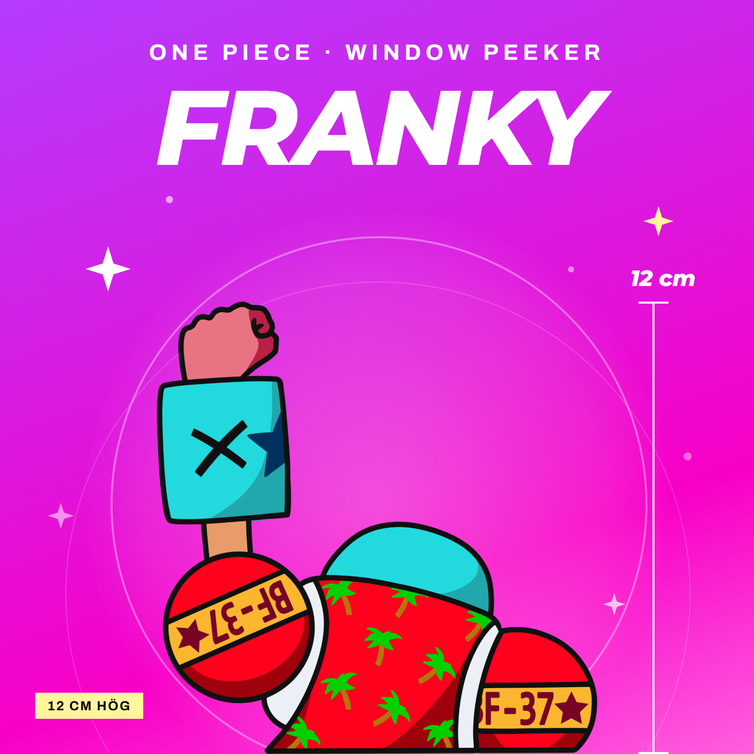 Franky window peeker – One Piece fönsterdekal till bilrutan, 12 cm hög