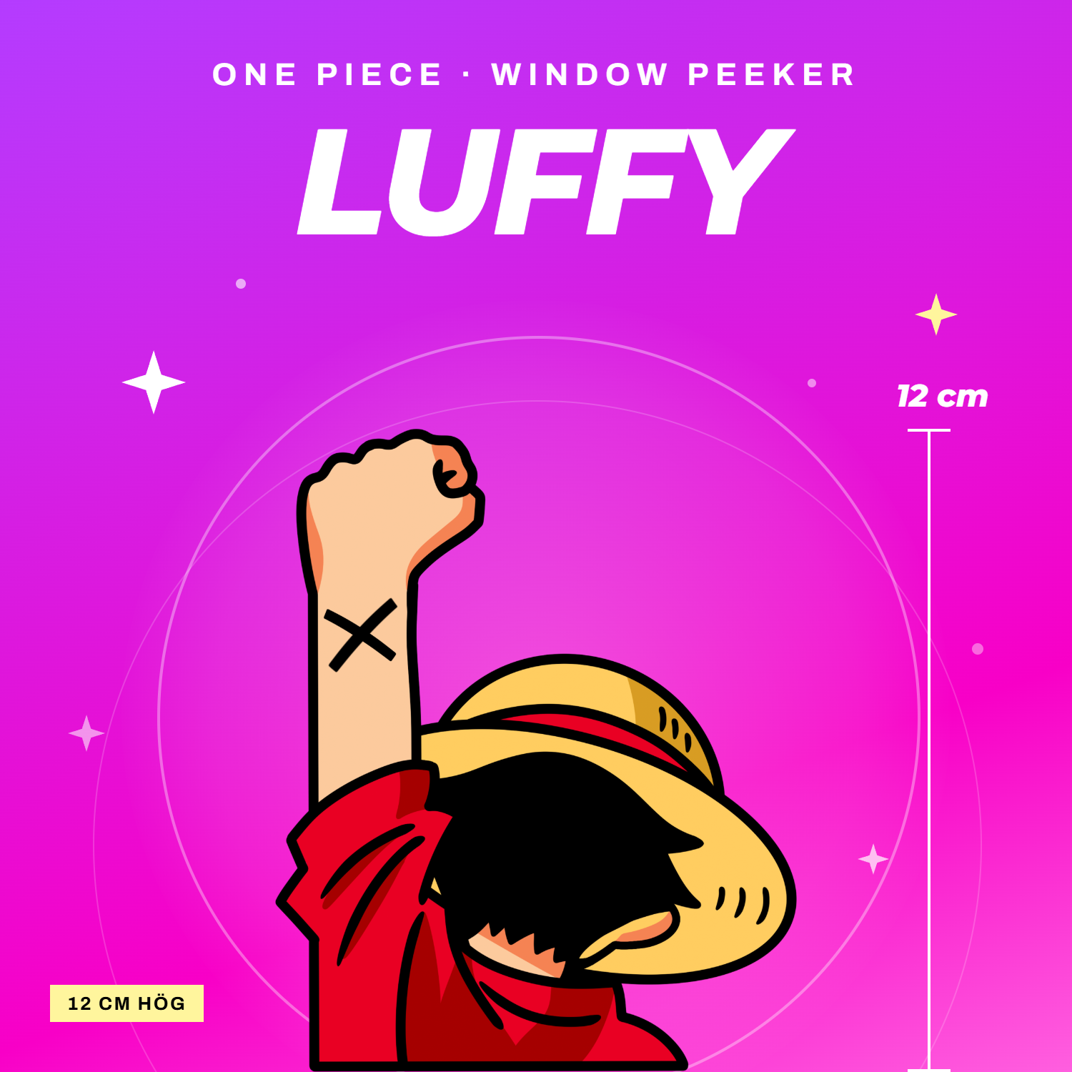 Luffy window peeker – One Piece fönsterdekal till bilrutan, 12 cm hög