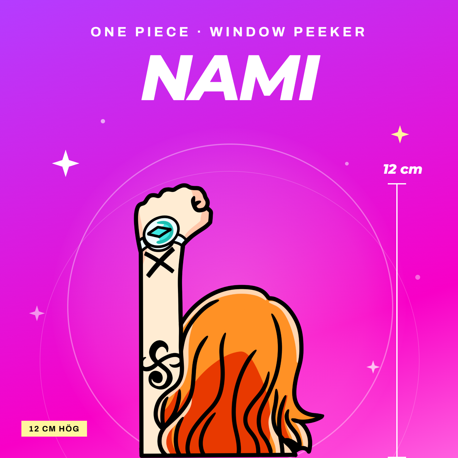 Nami window peeker – One Piece fönsterdekal till bilrutan, 12 cm hög