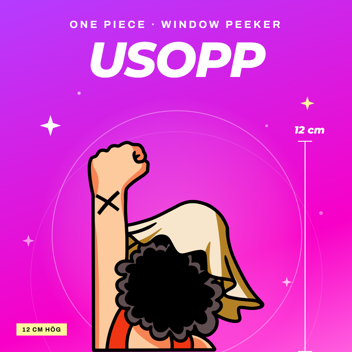 Usopp window peeker – One Piece fönsterdekal till bilrutan, 12 cm hög